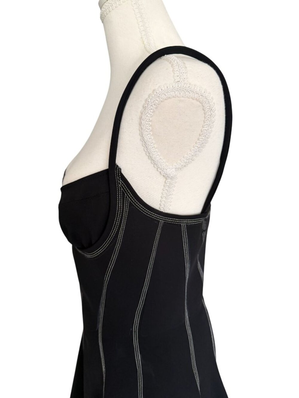 MUGLER Black Stitched Skater Dress Size 40 / US 8 NEW NWT - Picture 4 of 11